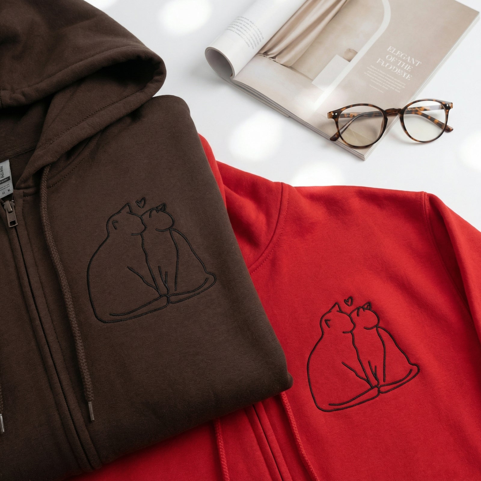 Sweats à capuche brodés personnalisés assortis pour couples