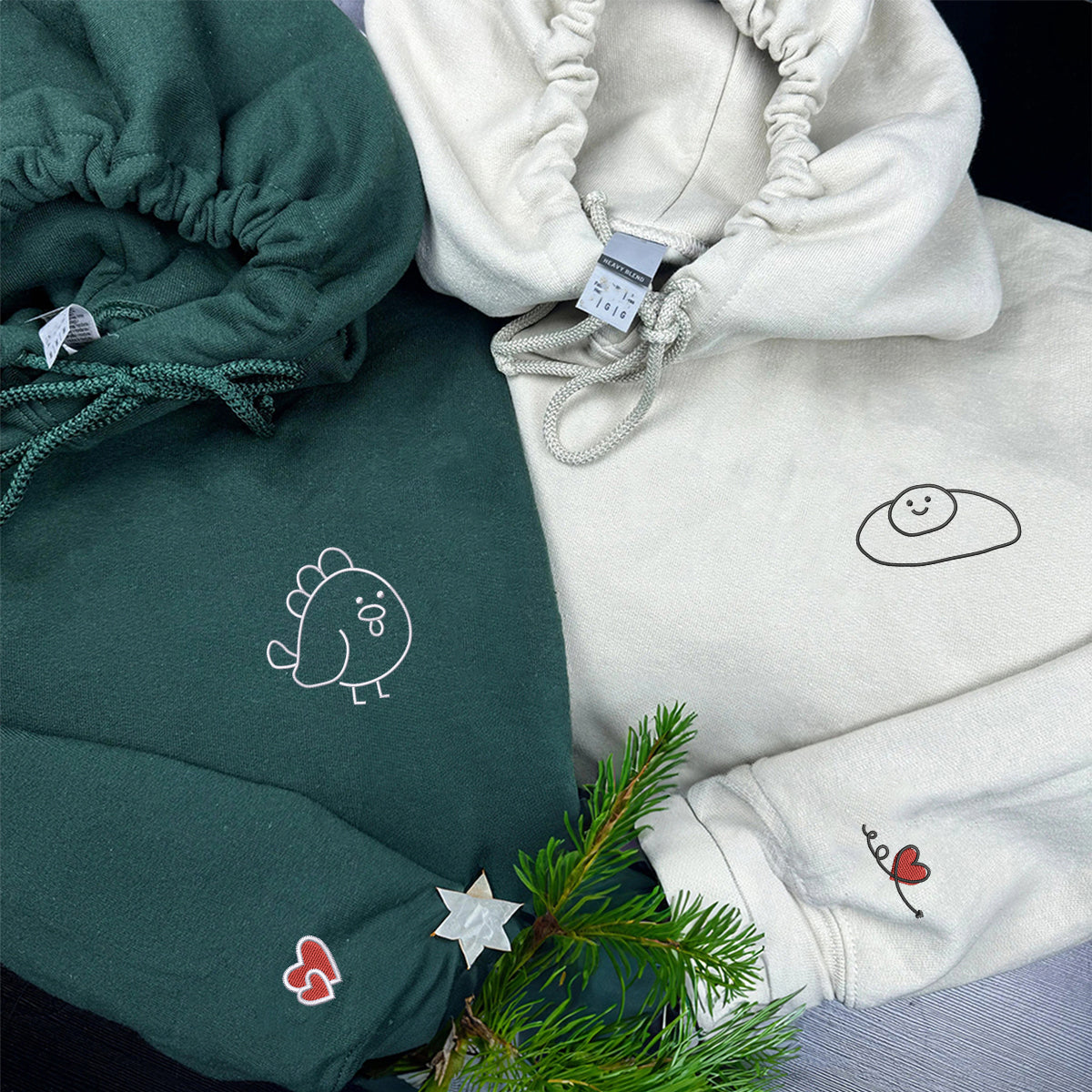 Individuell bestickte Hühner- und Eier-Kapuzenpullover für Paare