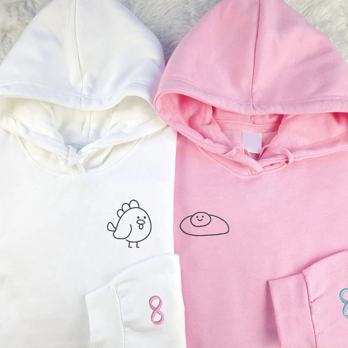 Individuell bestickte Hühner- und Eier-Kapuzenpullover für Paare