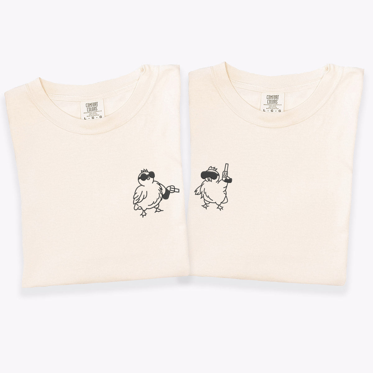 Custom Embroidered Chicken with Gun Matching T-shirts for Couples