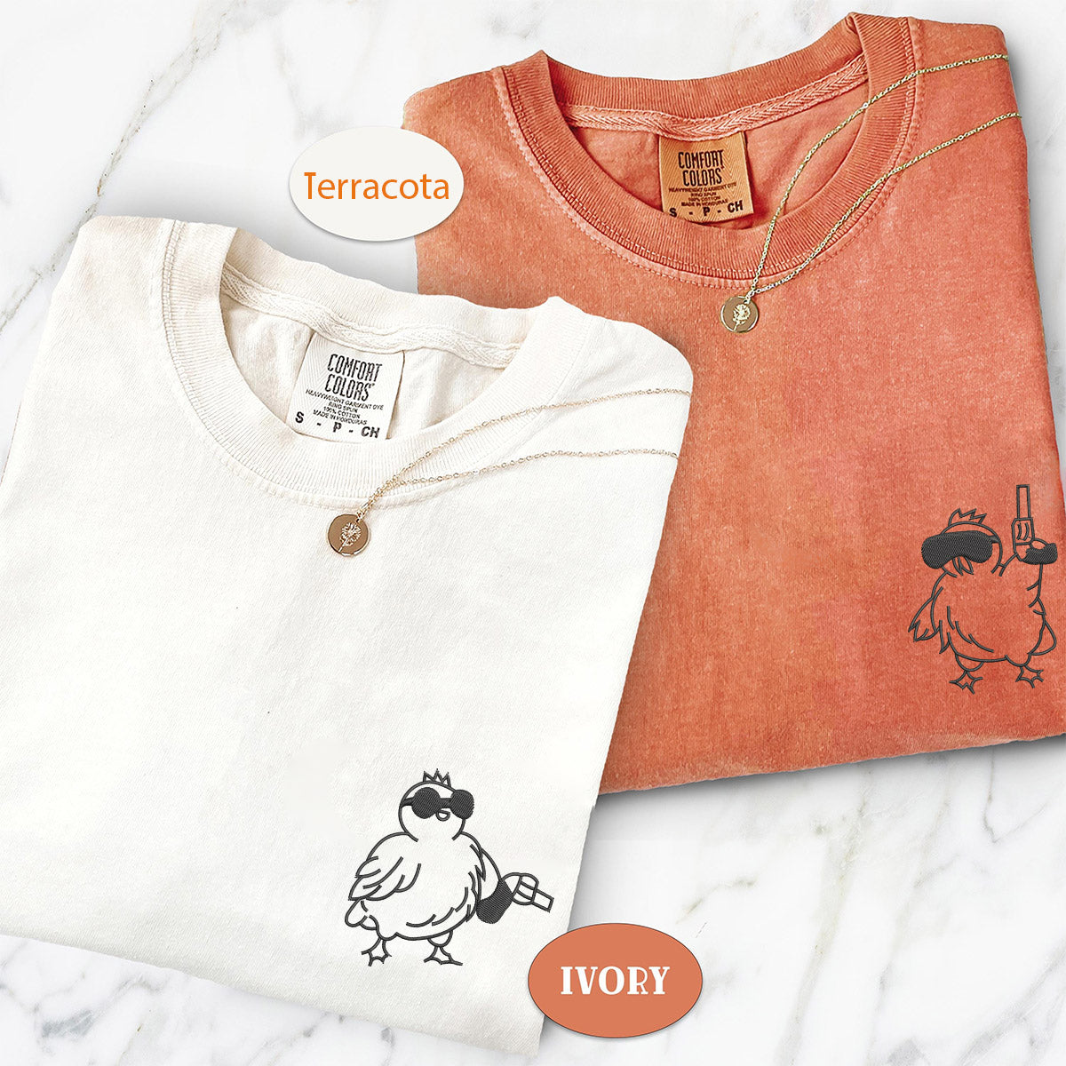 T-shirts personnalisés brodés avec poulet et pistolet pour couples