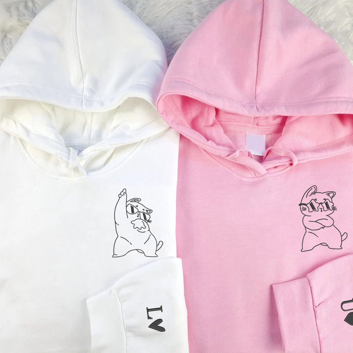Individuell bestickte Engel- und Dämonenkatze-Kapuzenpullover für Paare