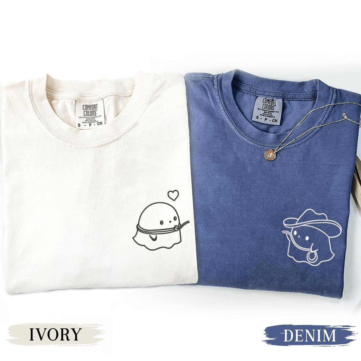 Custom Embroidered Cowboy Ghost Love Matching T-shirts for Couples