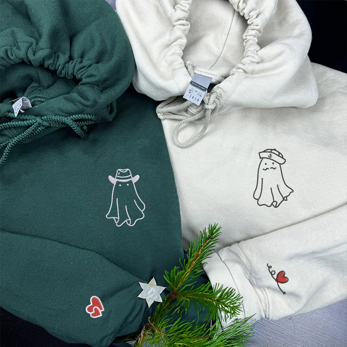 Individuell bestickte Engel- und Dämonenkatze-Kapuzenpullover für Paare