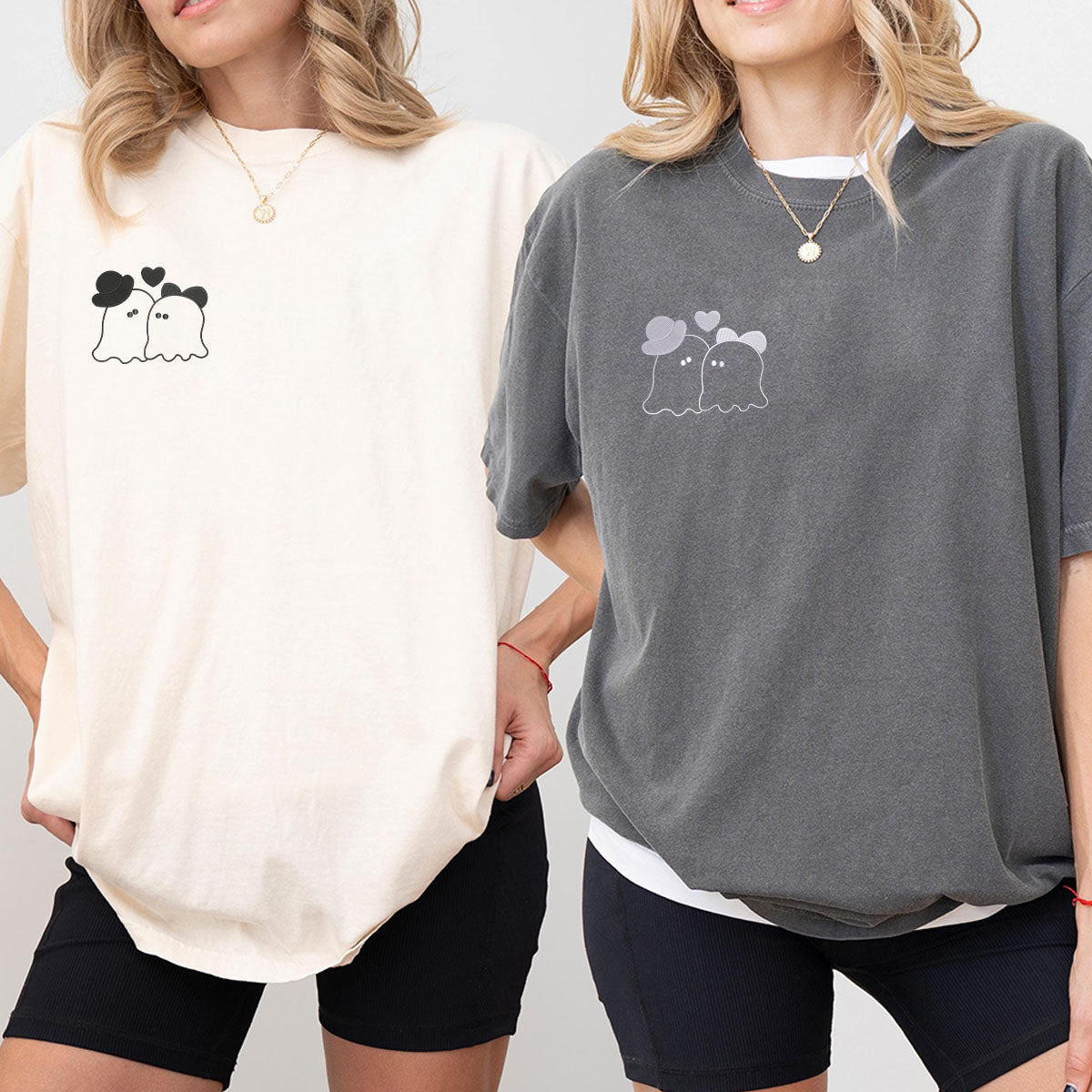 Individuell bestickte T-Shirts mit dem Motiv „Verheiratete Geister“ für Paare