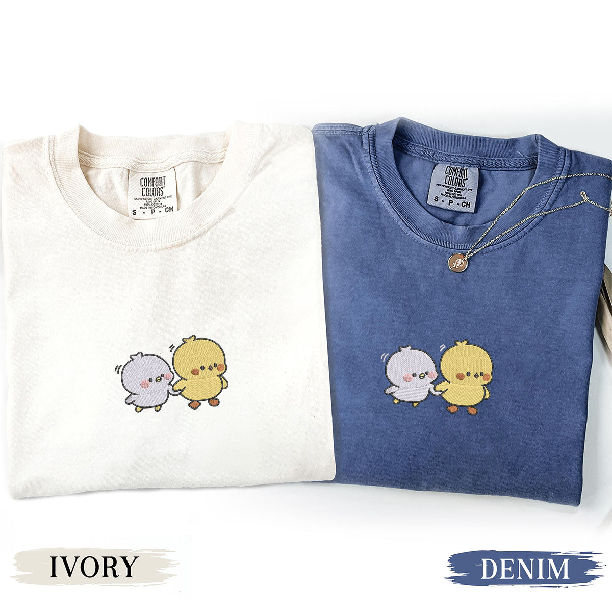 Custom Embroidered Cute Cartoon Chick Matching T-shirts for Couples