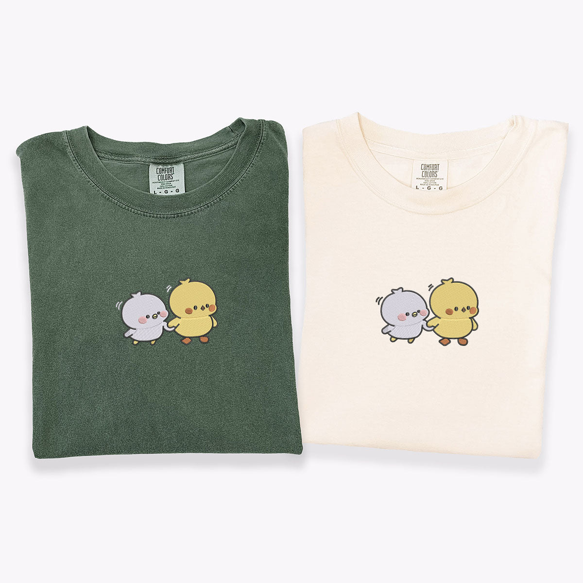 Benutzerdefinierte bestickte süße Cartoon Chick passende T-shirts für Paare