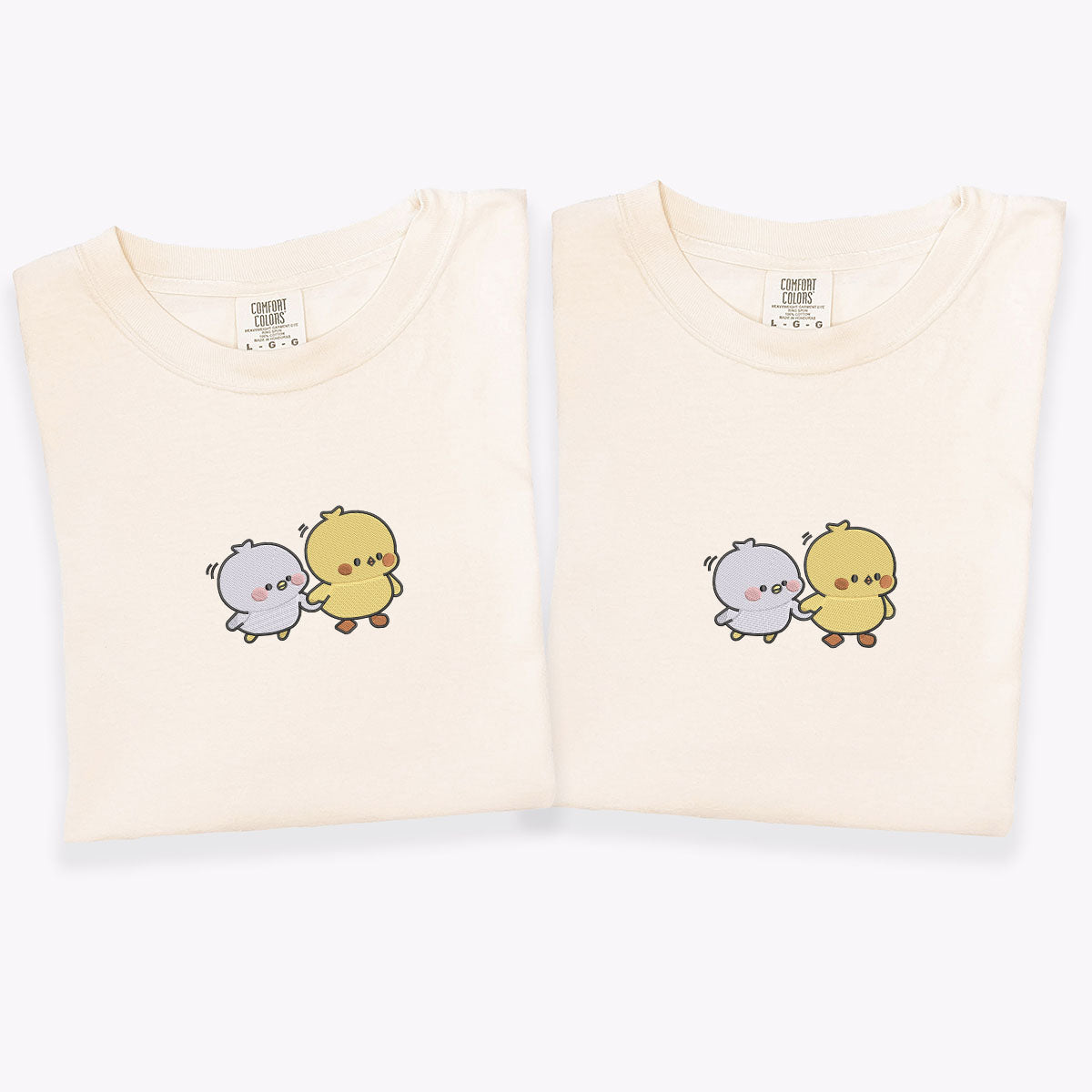 Benutzerdefinierte bestickte süße Cartoon Chick passende T-shirts für Paare