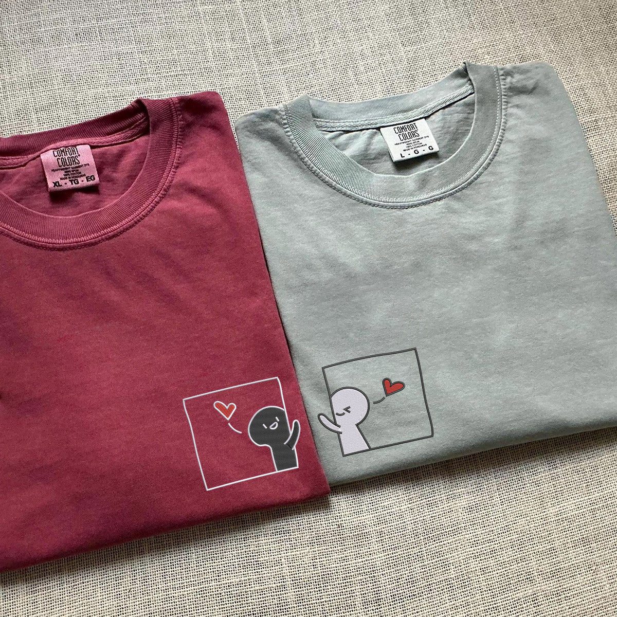 T-shirts assortis brodés personnalisés avec dessins animés mignons pour couples