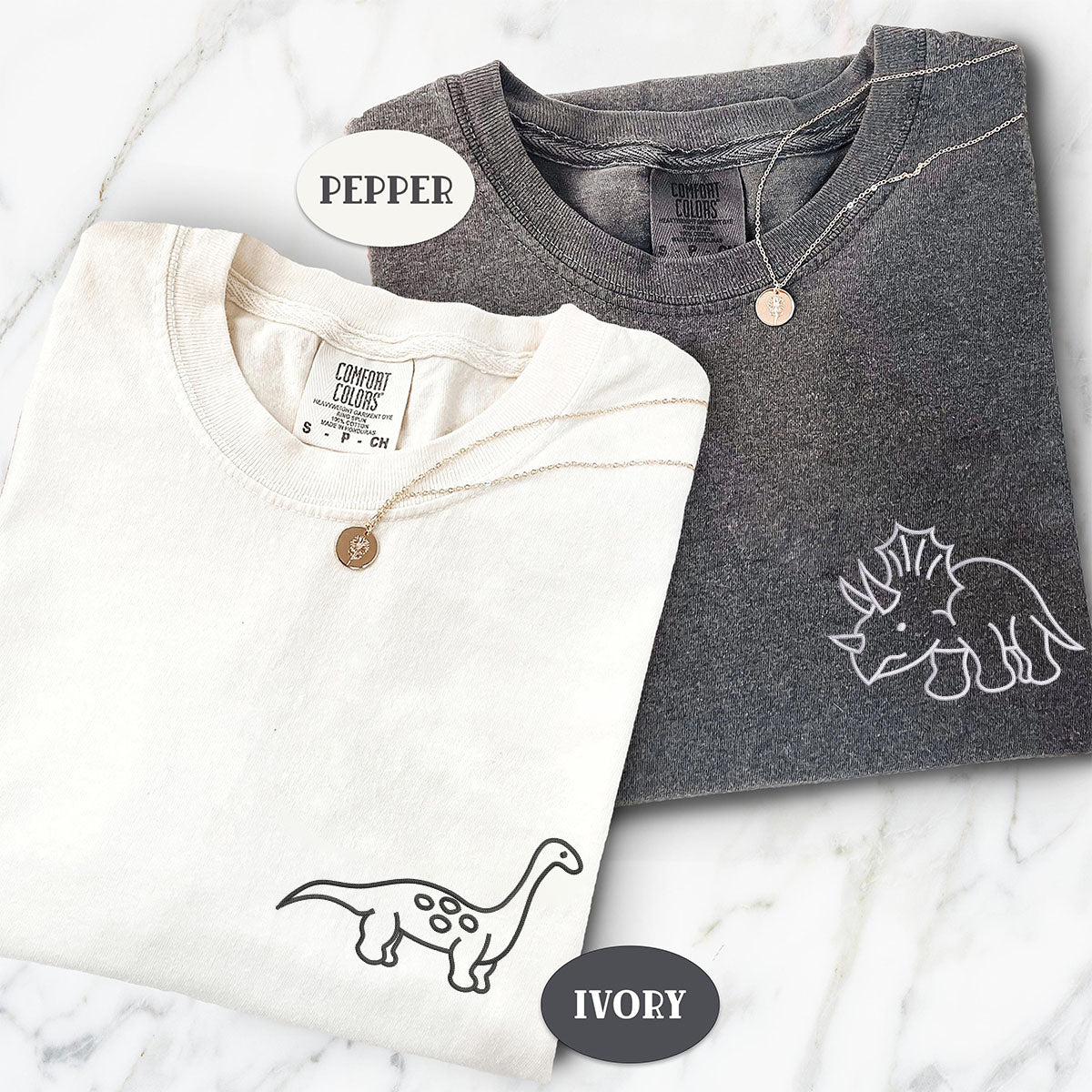 Benutzerdefinierte bestickte süße Dinosaurier passende T-Shirts für Paare