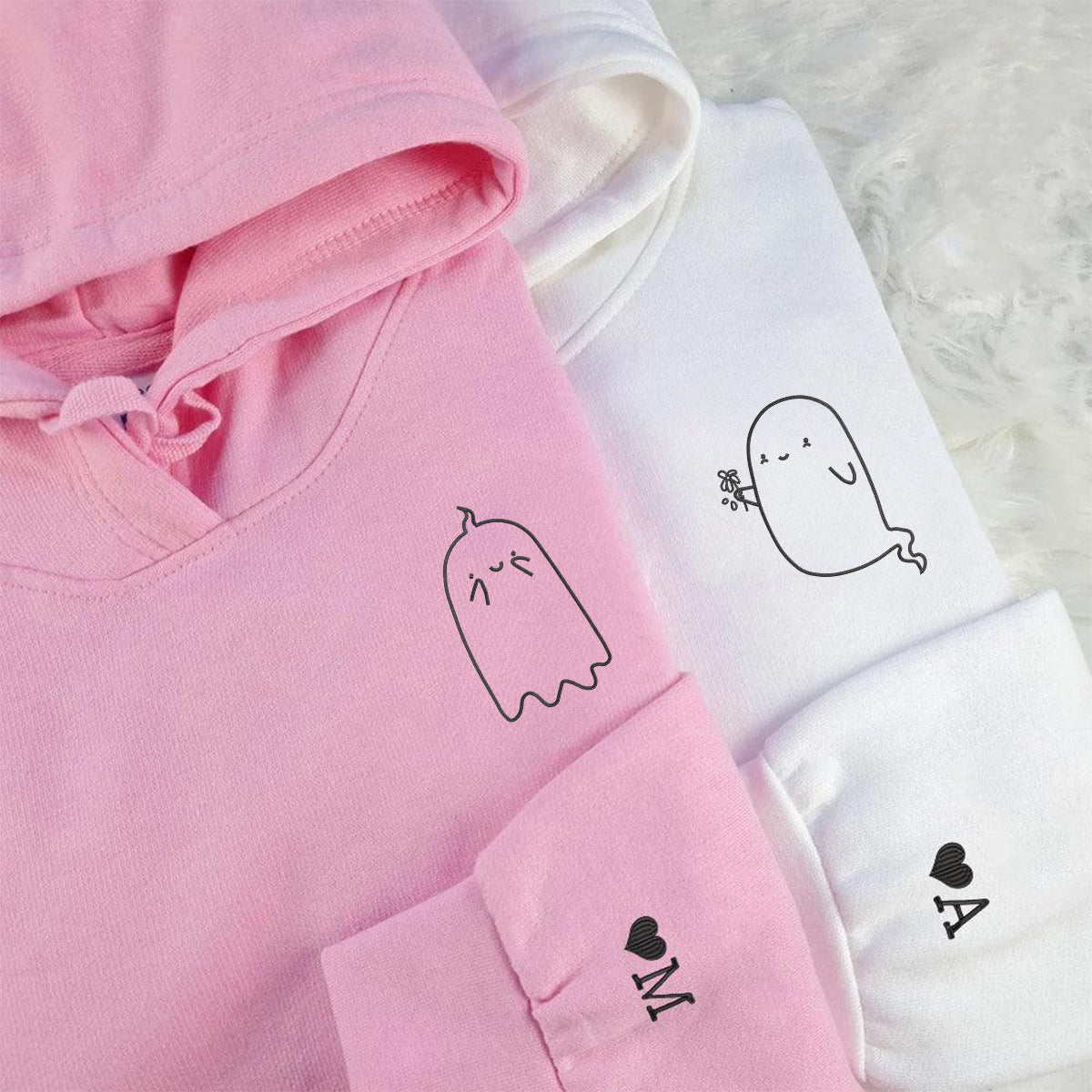 Individuell bestickte Engel- und Dämonenkatze-Kapuzenpullover für Paare