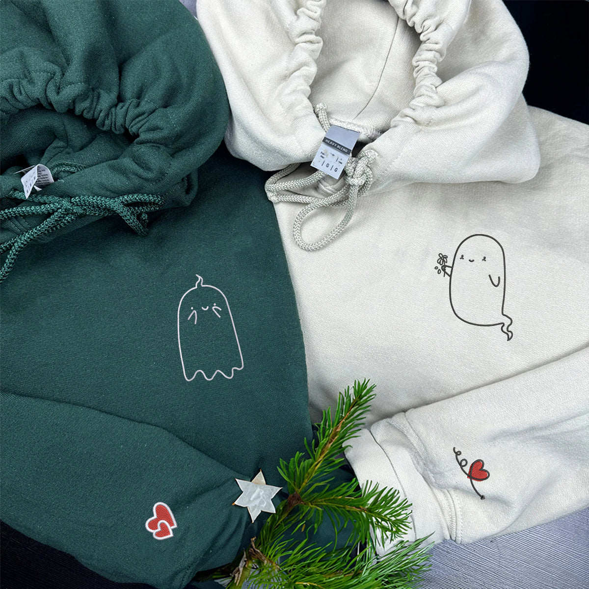 Individuell bestickte Engel- und Dämonenkatze-Kapuzenpullover für Paare