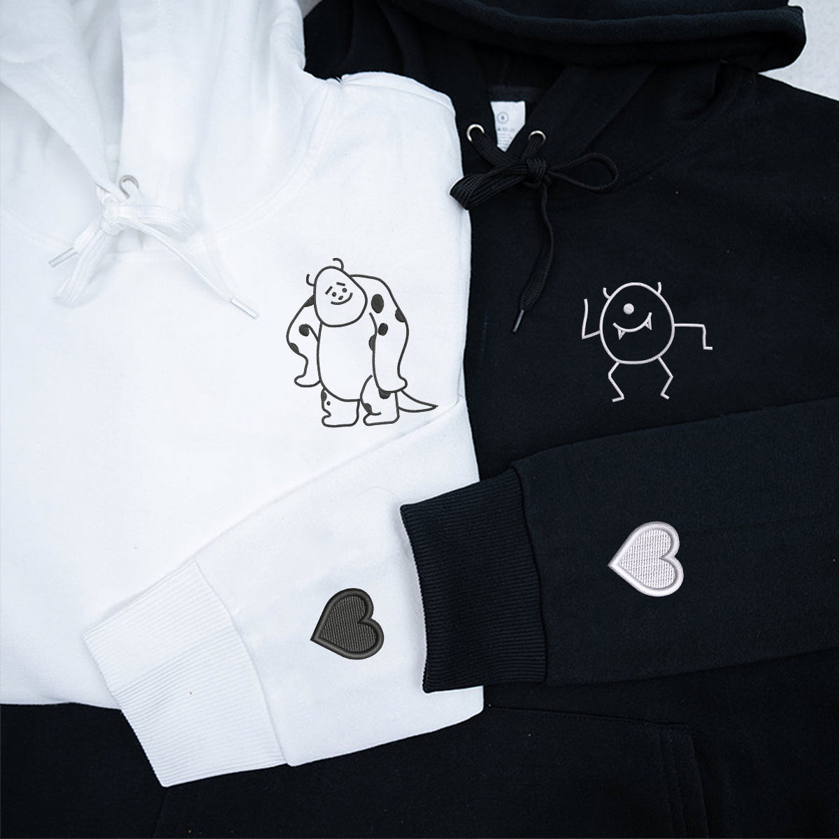 Benutzerdefinierte bestickte süße Monster passende Hoodies für Paare