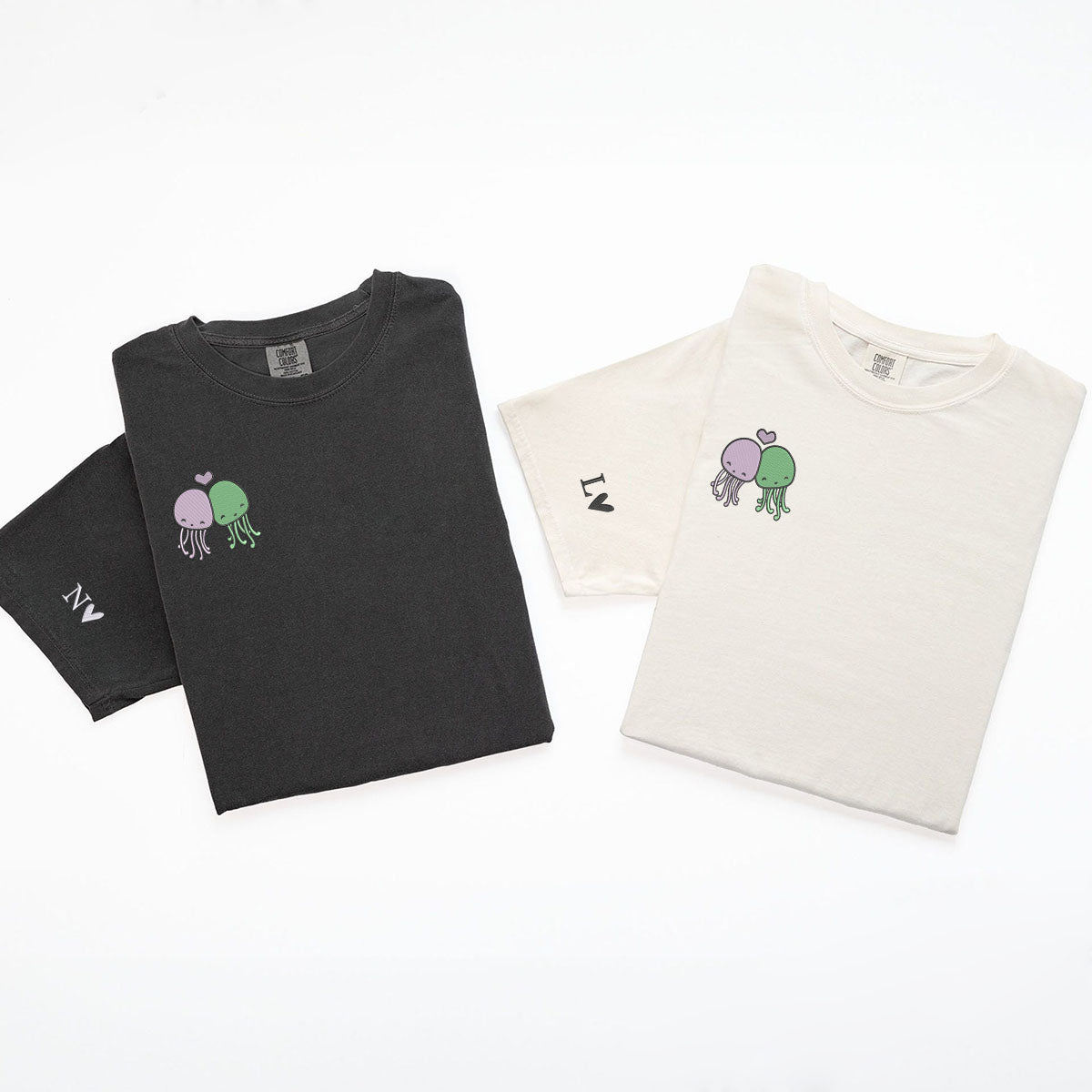 Benutzerdefinierte bestickte süße Oktopus passende T-shirts für Paare
