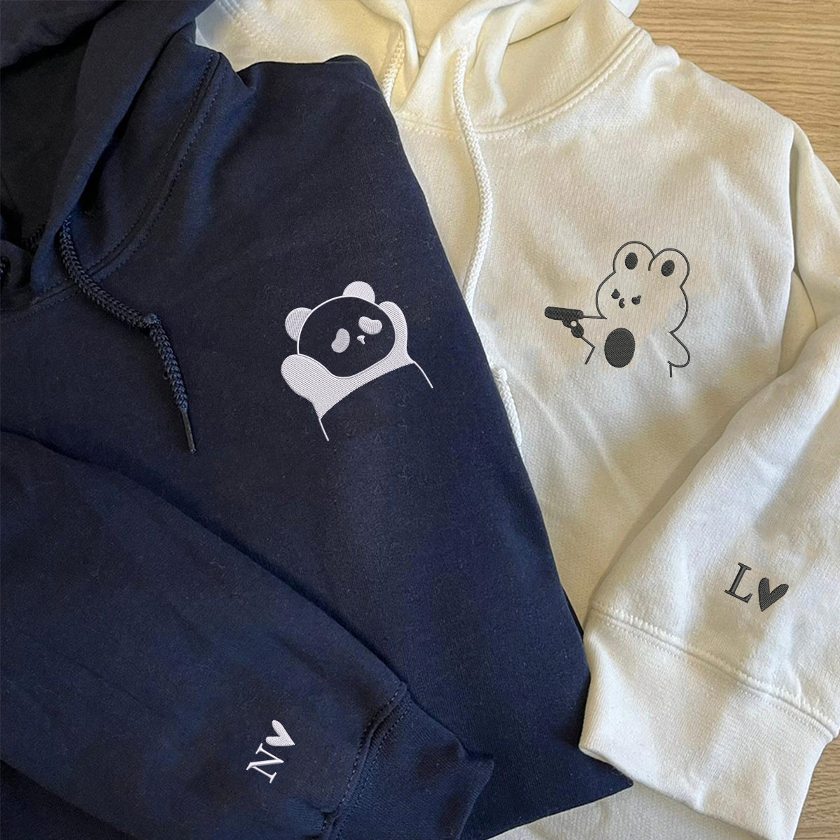 Individuell bestickte Engel- und Dämonenkatze-Kapuzenpullover für Paare