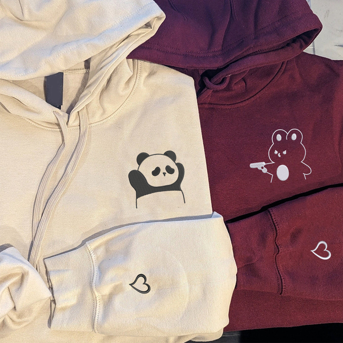 Individuell bestickte Engel- und Dämonenkatze-Kapuzenpullover für Paare