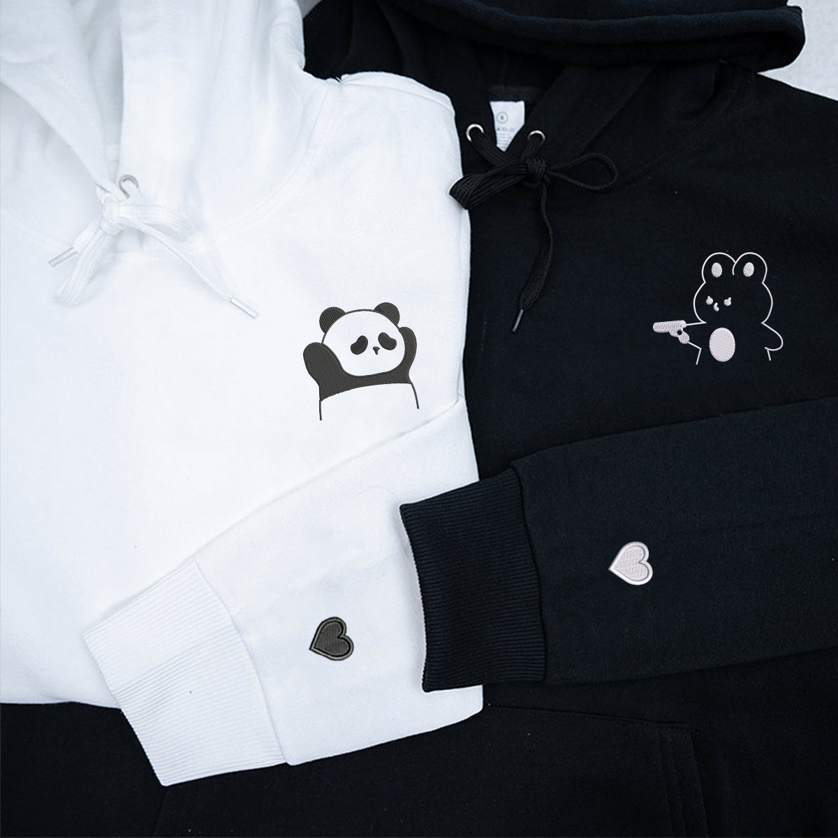 Individuell bestickte Engel- und Dämonenkatze-Kapuzenpullover für Paare