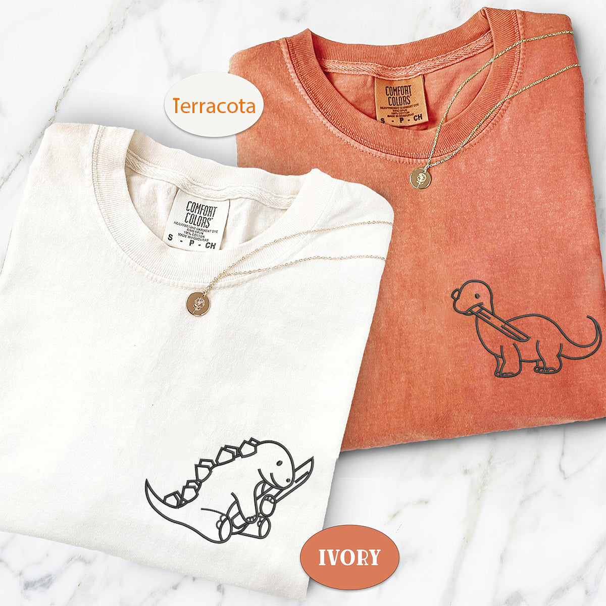 Individuell bestickte Dinosaurier mit Messer Passende T-Shirts für Paare