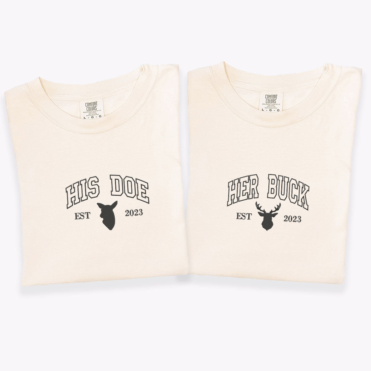 Custom Embroidered Doe Buck Est Year Matching T-shirts for Couples