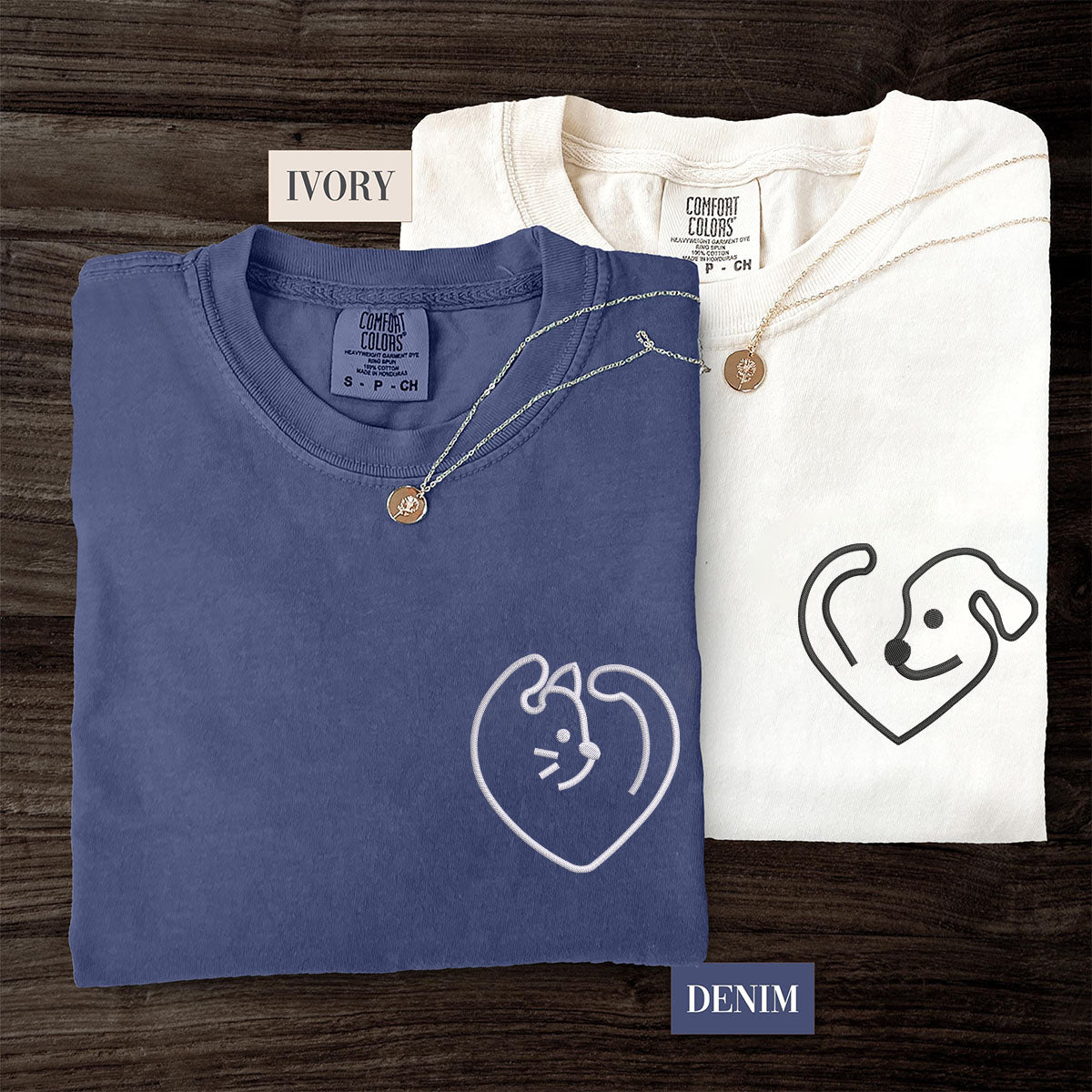 T-shirts assortis brodés personnalisés pour couples, motif amour chien et chat