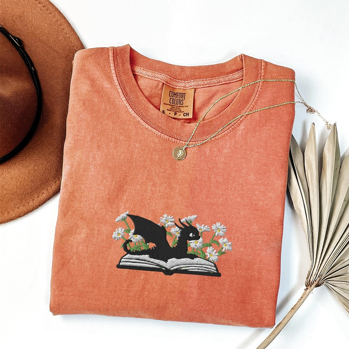 Custom Embroidered Dragon & Daisies Shirt - Cozy Fantasy Tee