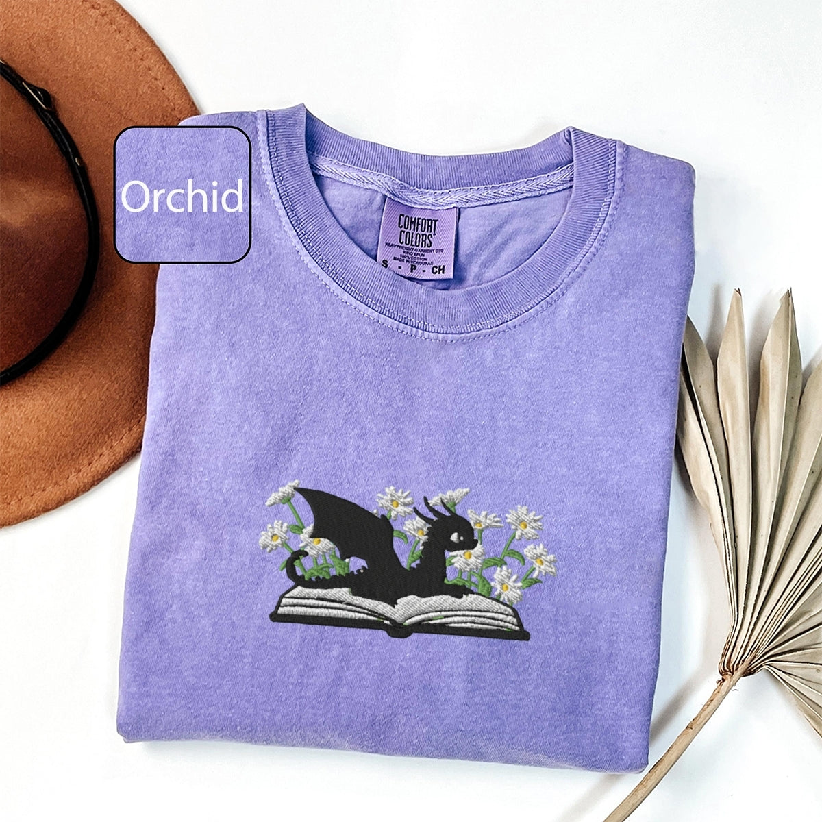 Custom Embroidered Dragon & Daisies Shirt - Cozy Fantasy Tee