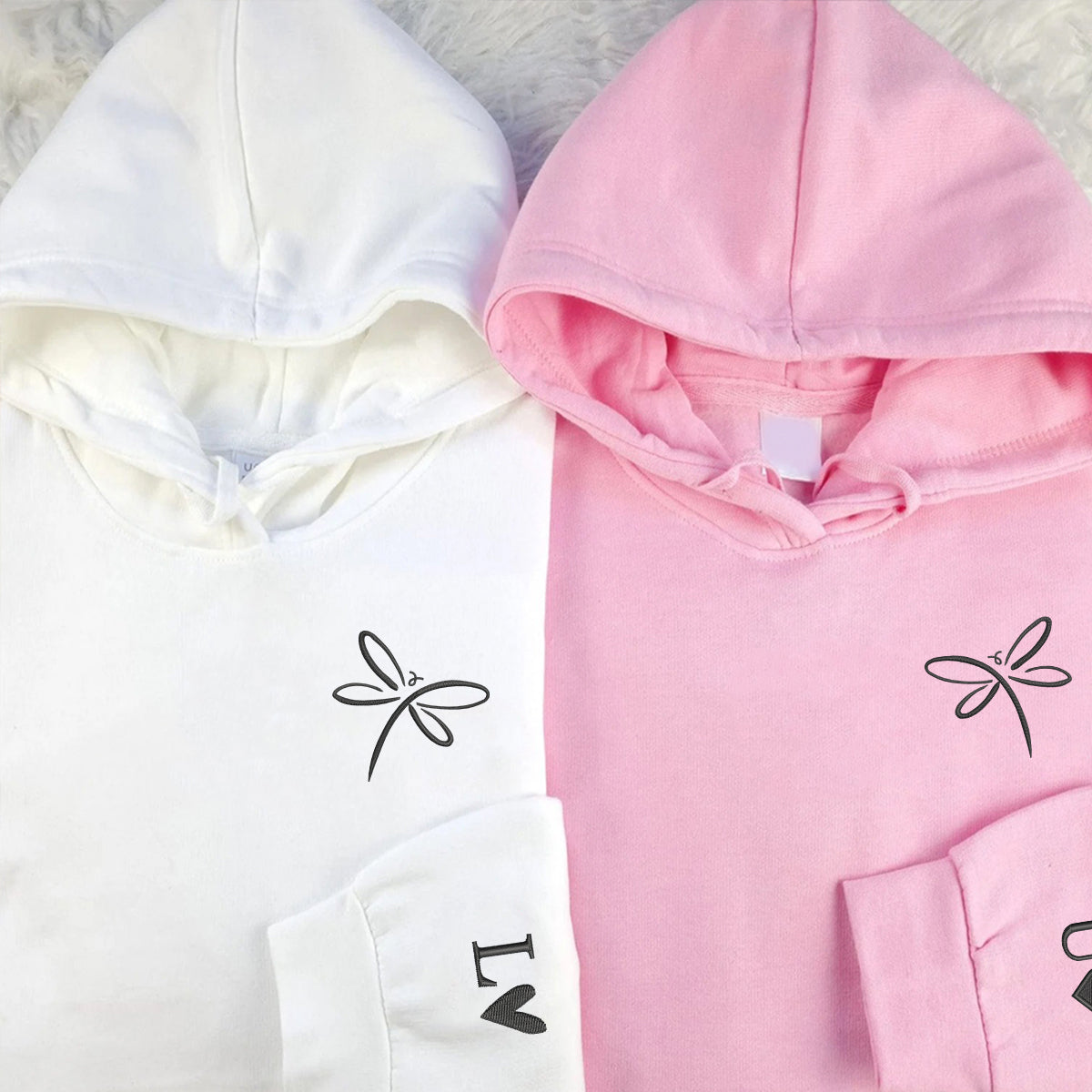 Individuell bestickte Engel- und Dämonenkatze-Kapuzenpullover für Paare