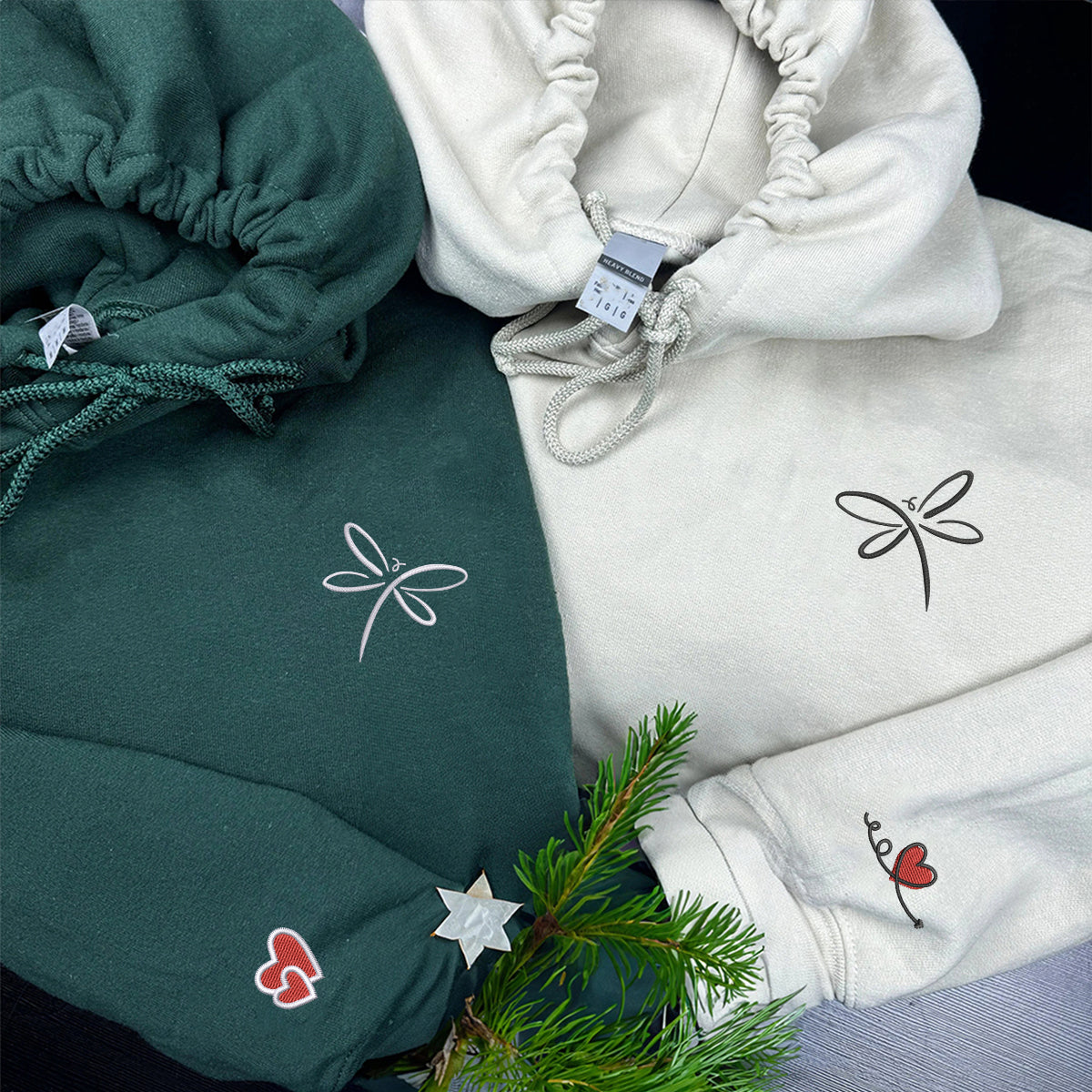 Individuell bestickte Engel- und Dämonenkatze-Kapuzenpullover für Paare