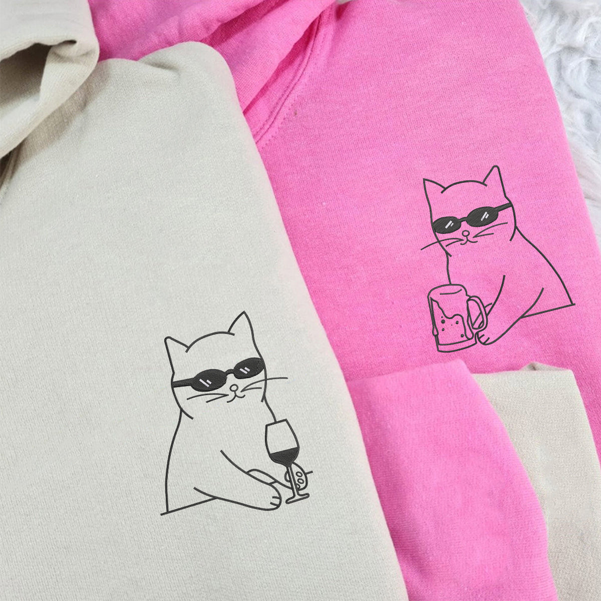 Individuell bestickte Engel- und Dämonenkatze-Kapuzenpullover für Paare
