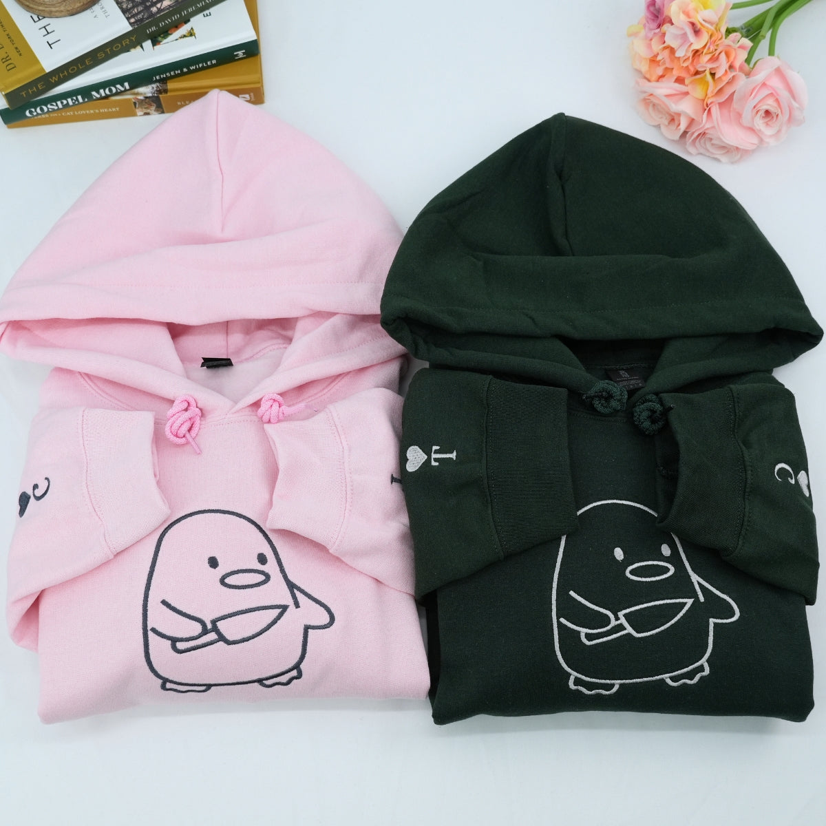 Individuell bestickte Enten-Enten-Gans-Kapuzenpullover für Paare