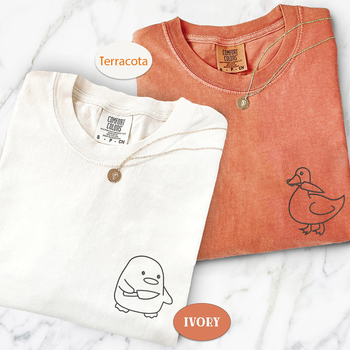 T-shirts assortis brodés personnalisés avec motif canard, oie et canard pour couples