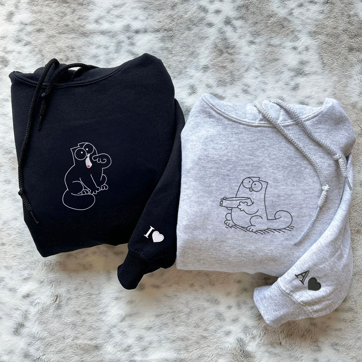 Individuell bestickte „Feed Me, I'm Hungry“-Kapuzenpullover für Paare