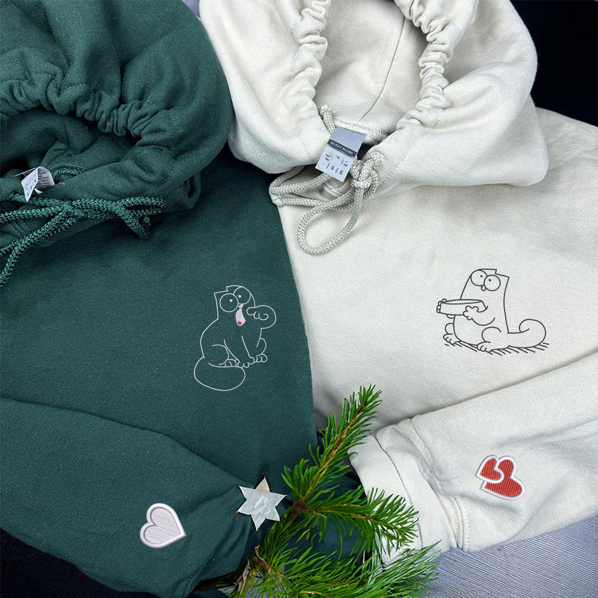 Individuell bestickte „Feed Me, I'm Hungry“-Kapuzenpullover für Paare
