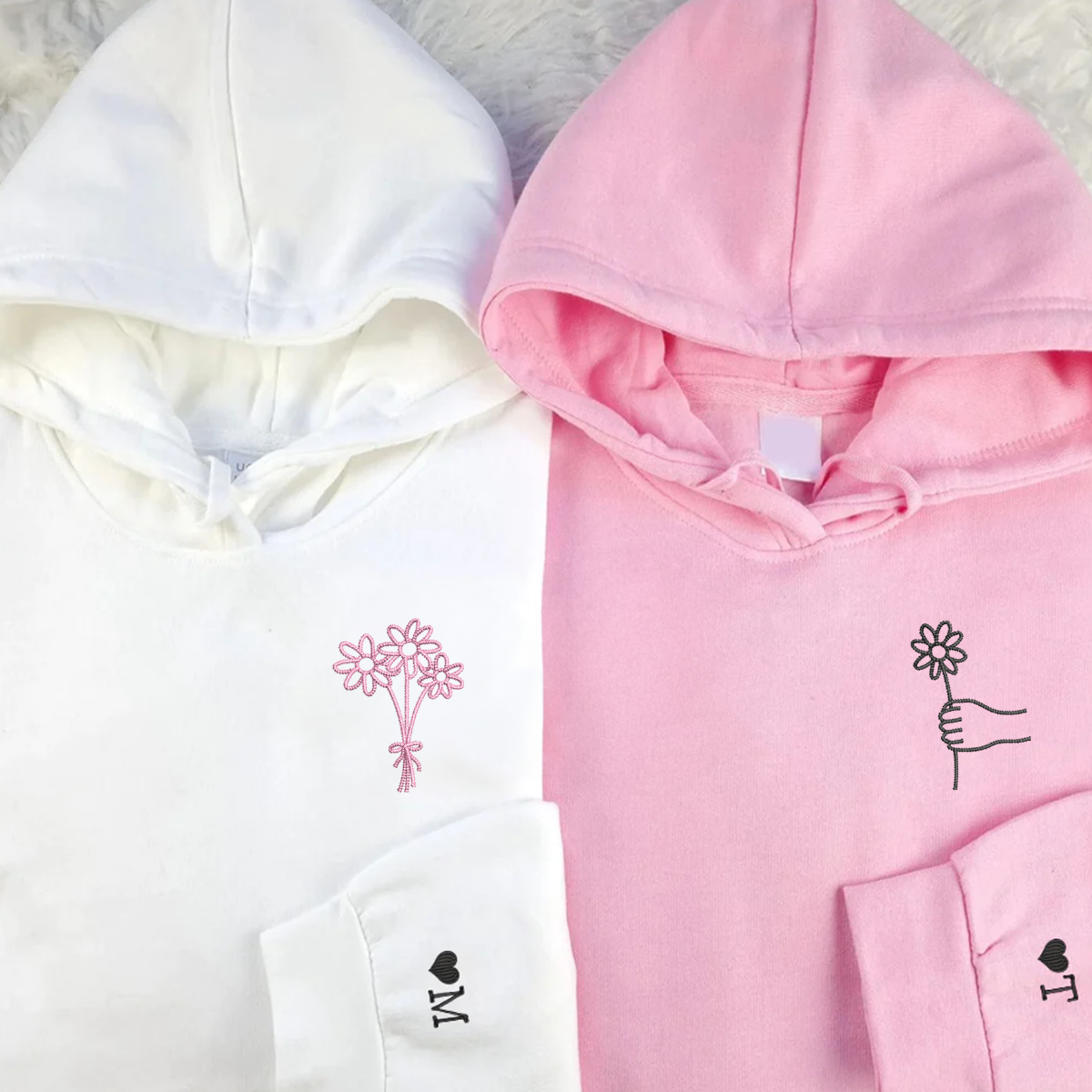 Individuell bestickte Blumenstrauß-Kapuzenpullover für Paare