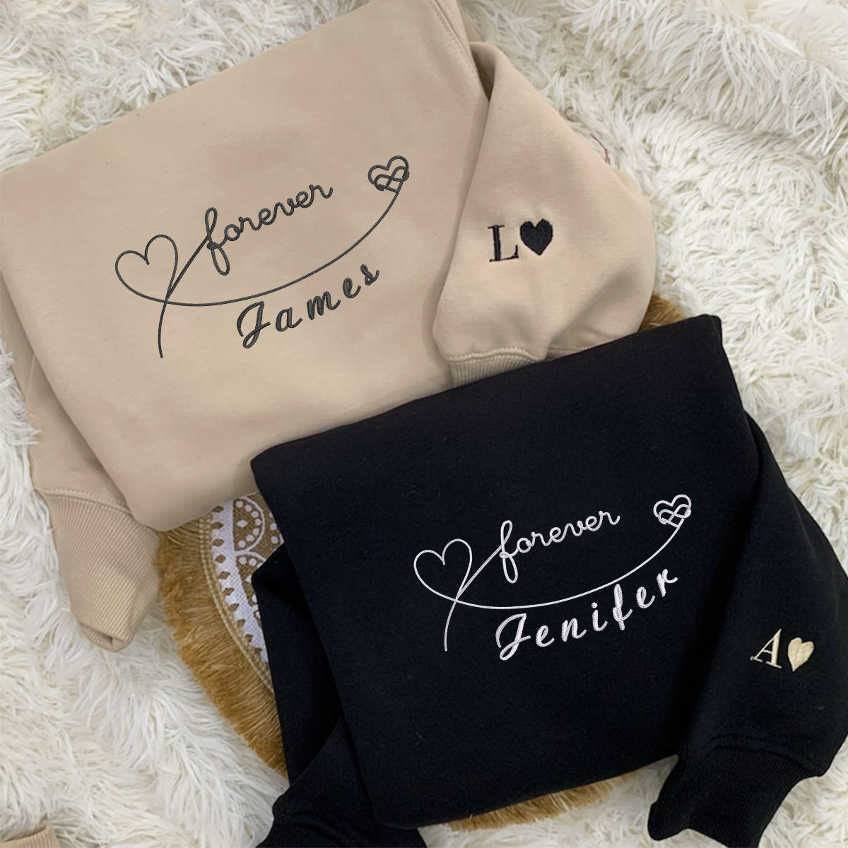 Individuell bestickte Engel- und Dämonenkatze-Kapuzenpullover für Paare
