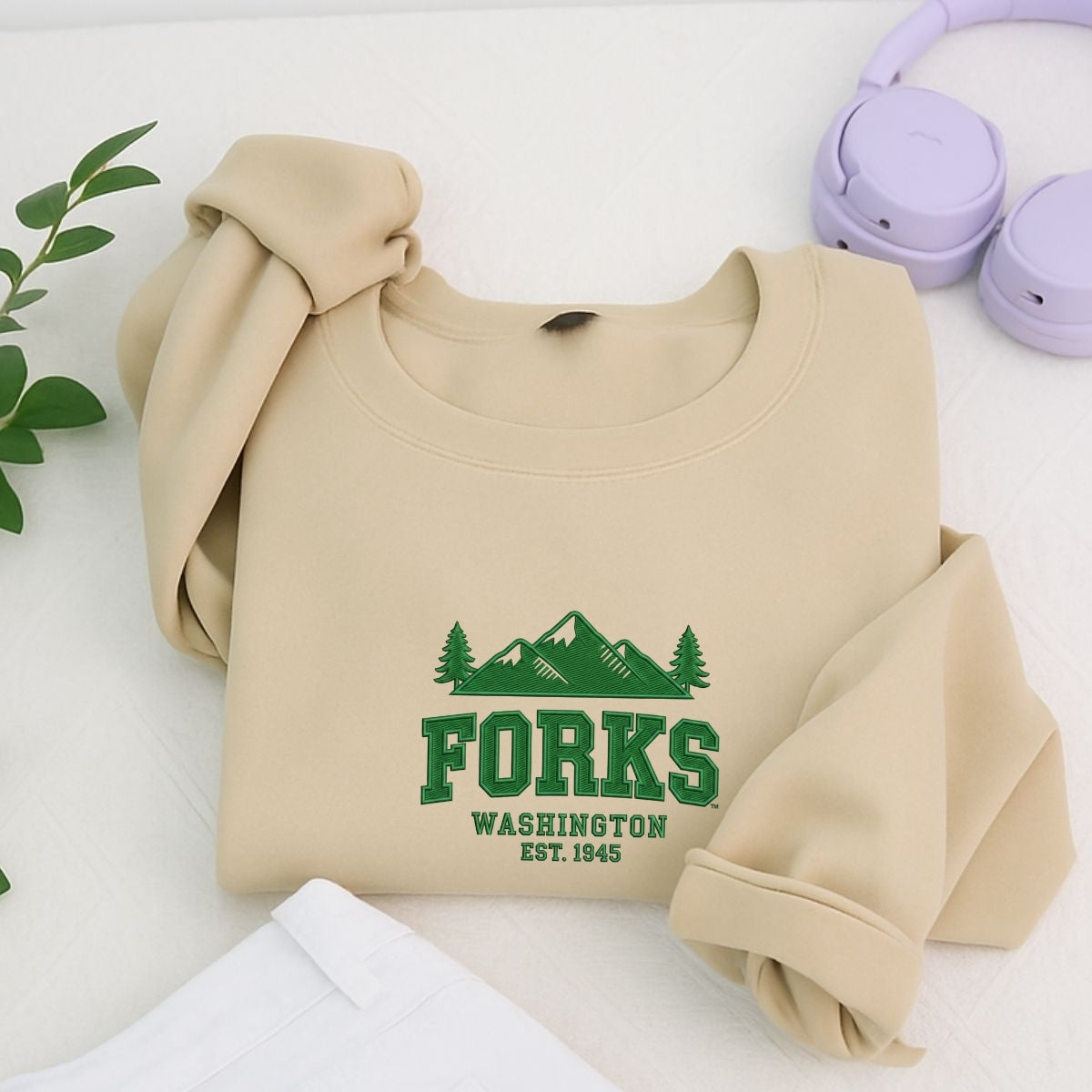 Custom Embroidered Forks, Washington Sweatshirt | Twilight-Inspired Pacific Northwest Hoodie