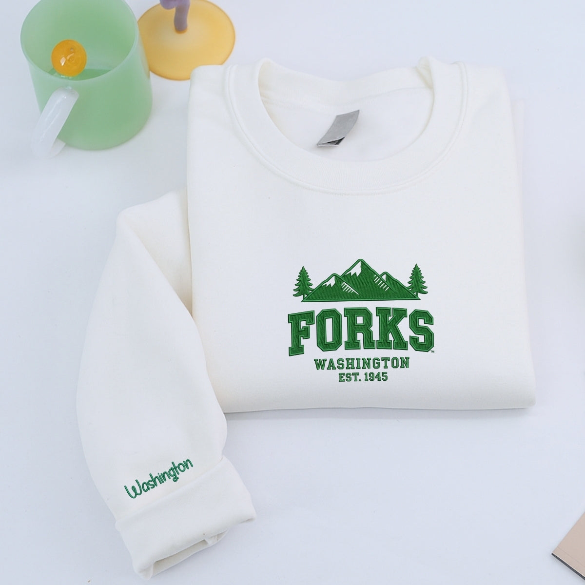 Custom Embroidered Forks, Washington Sweatshirt | Twilight-Inspired Pacific Northwest Hoodie