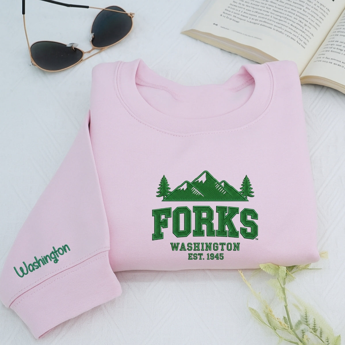 Custom Embroidered Forks, Washington Sweatshirt | Twilight-Inspired Pacific Northwest Hoodie