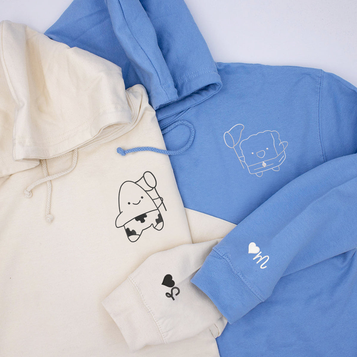 Individuell bestickte, lustige Cartoon-Kapuzenpullover für Paare