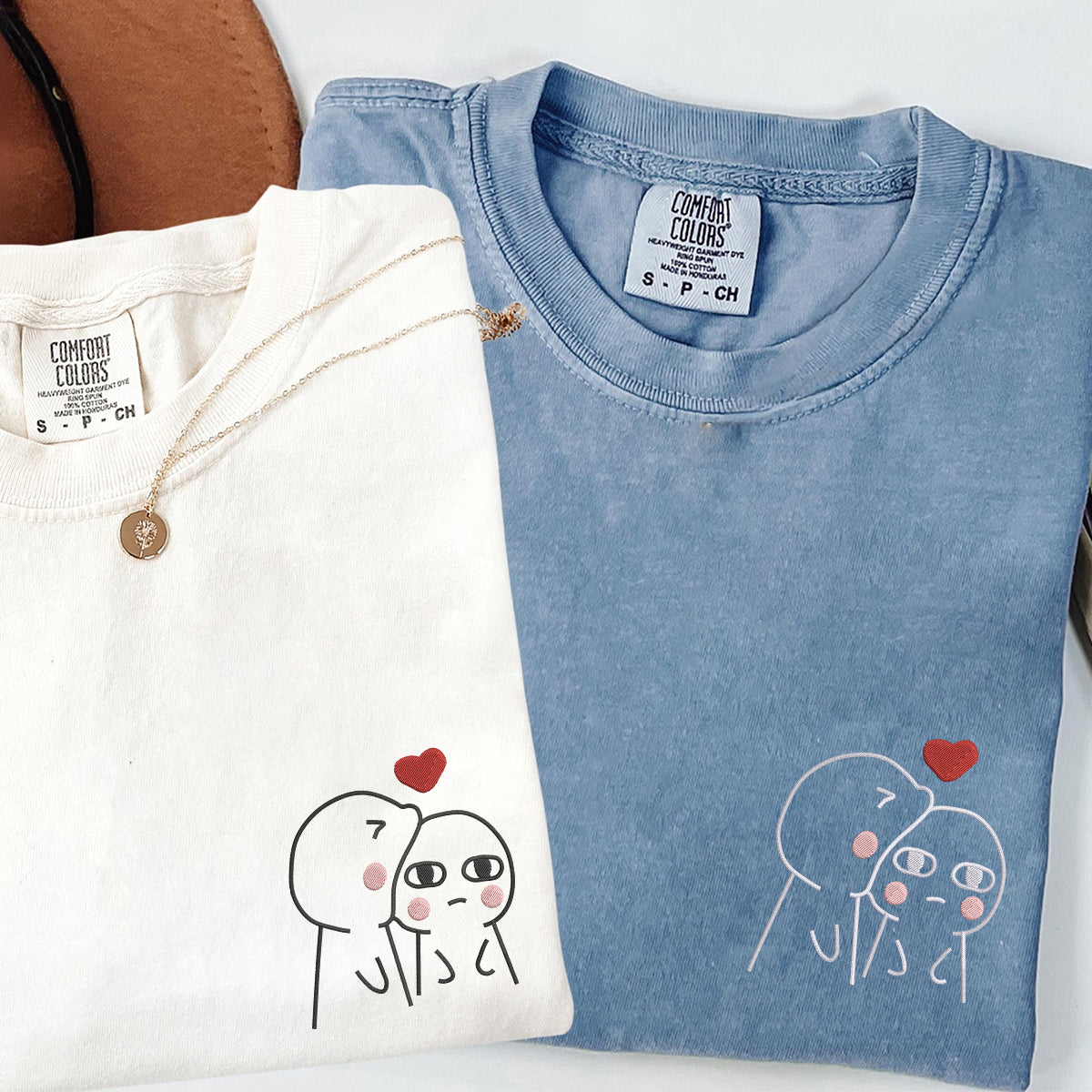 Custom Embroidered Funny Love Matching T-shirts for Couples