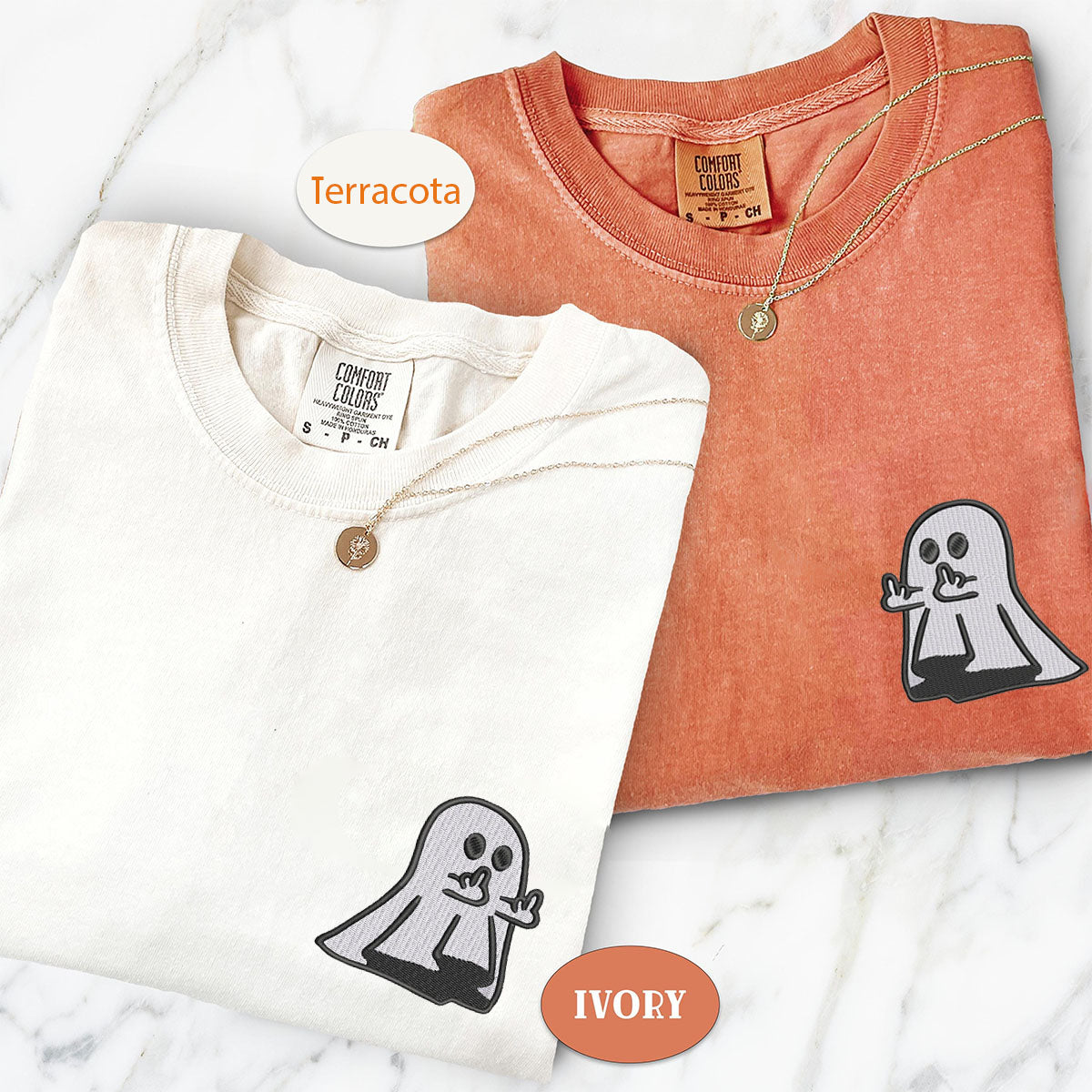 Benutzerdefinierte bestickte Ghost Cute Hands passende T-shirts für Paare