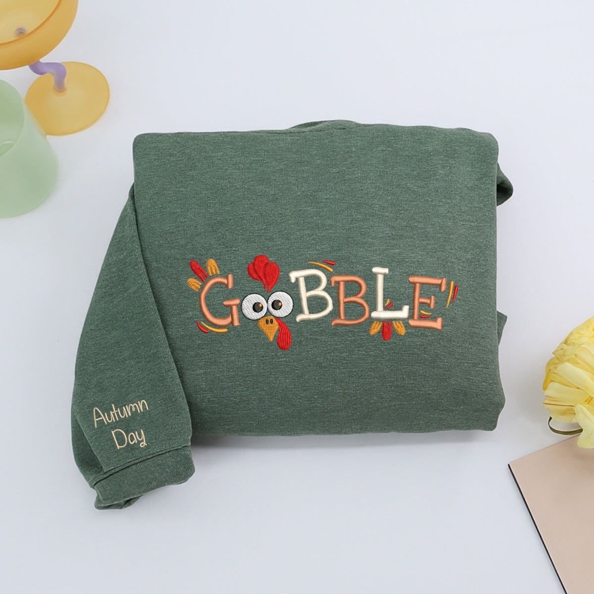 Custom Embroidered Gobble Till You Wobble Hoodie | Funny Thanksgiving Sweatshirt – Cozy Fall Embroidery Gift