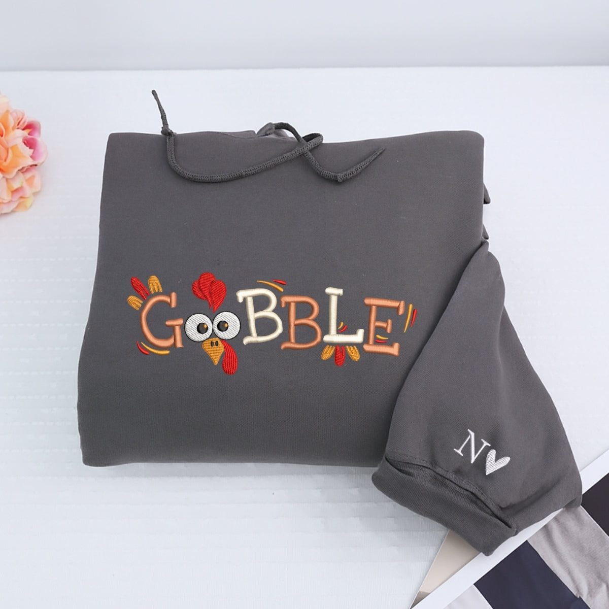 Custom Embroidered Gobble Till You Wobble Hoodie | Funny Thanksgiving Sweatshirt – Cozy Fall Embroidery Gift