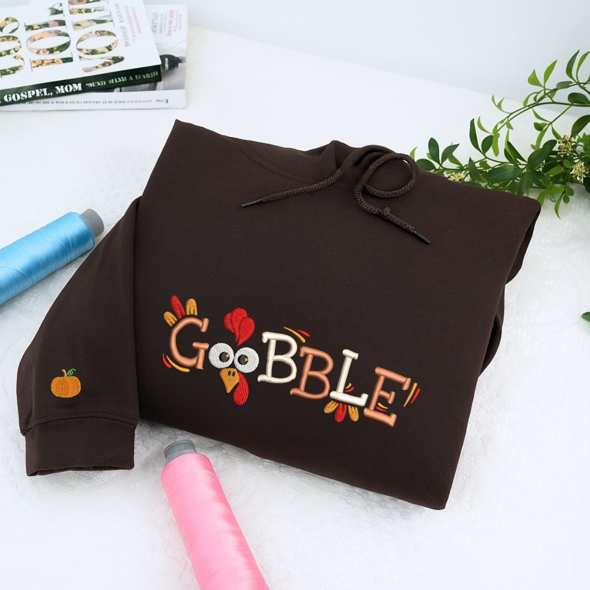 Custom Embroidered Gobble Till You Wobble Hoodie | Funny Thanksgiving Sweatshirt – Cozy Fall Embroidery Gift