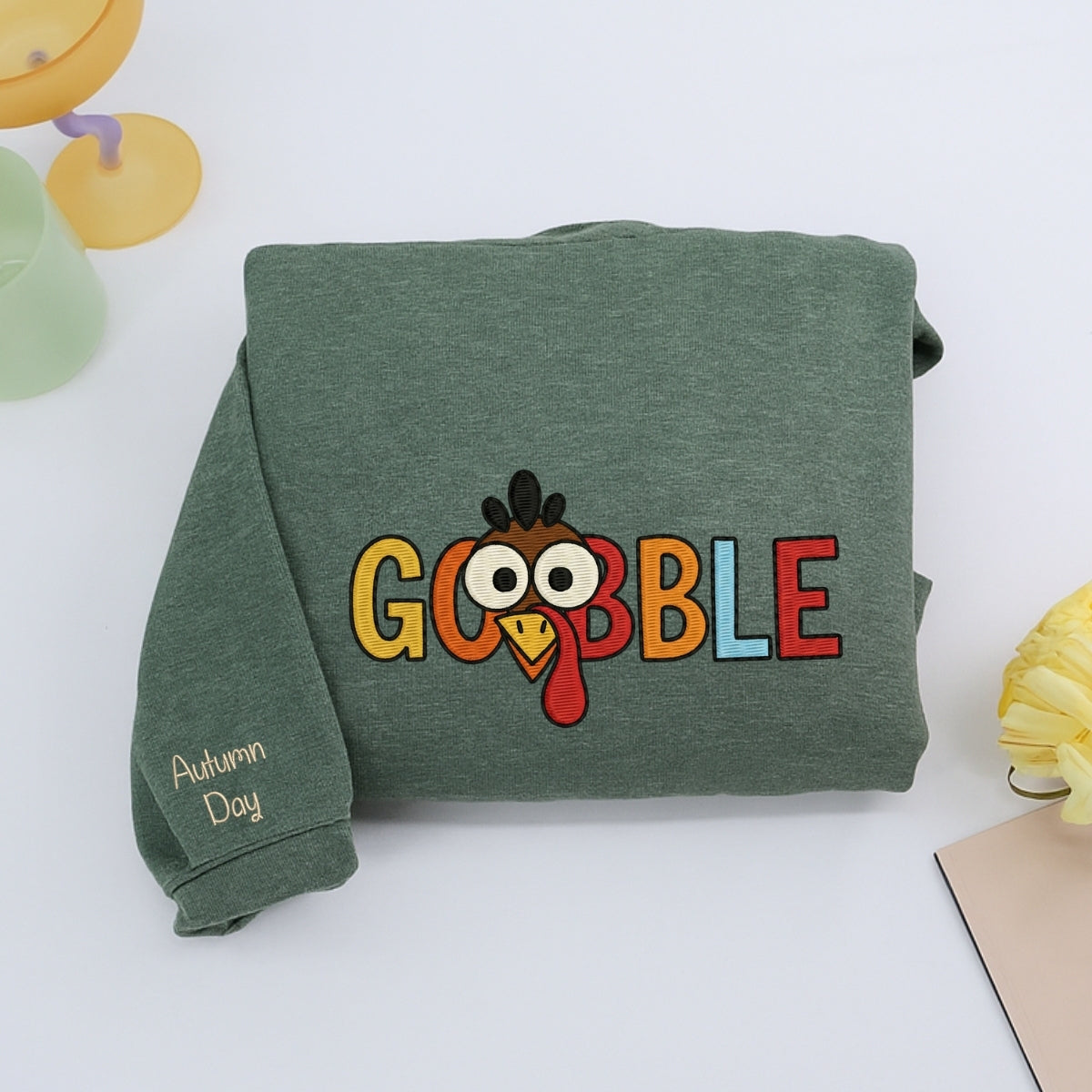 Custom Embroidered Gobble Turkey Sweatshirt | Funny Thanksgiving Embroidery – Thankful Autumn Gift
