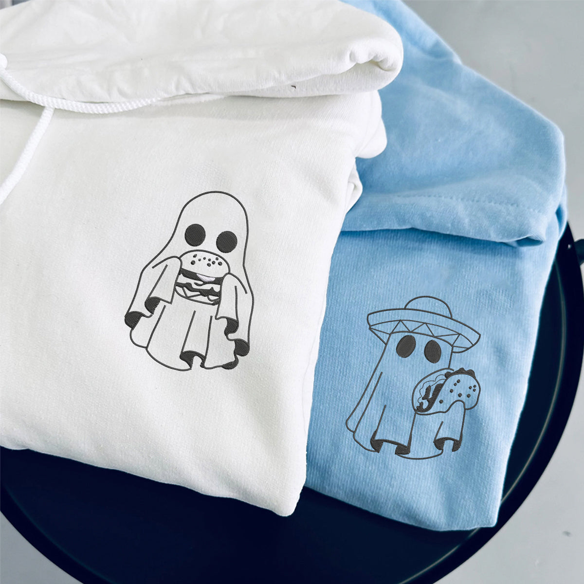 Individuell bestickte Hamburger- oder Taco-Kapuzenpullover für Paare