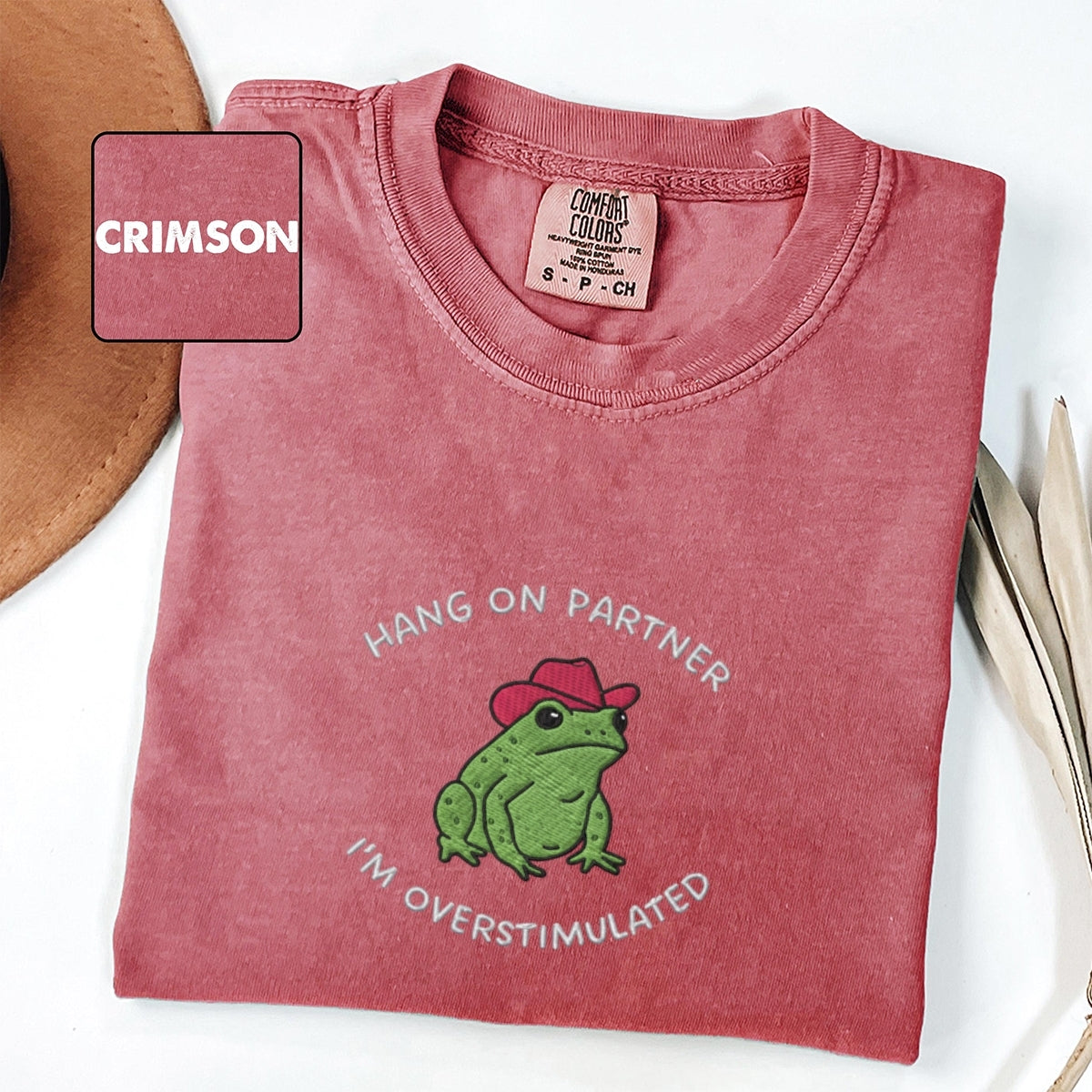 Custom Embroidered Hang On Partner Frog T-Shirt - Funny Embroidered Western Tee