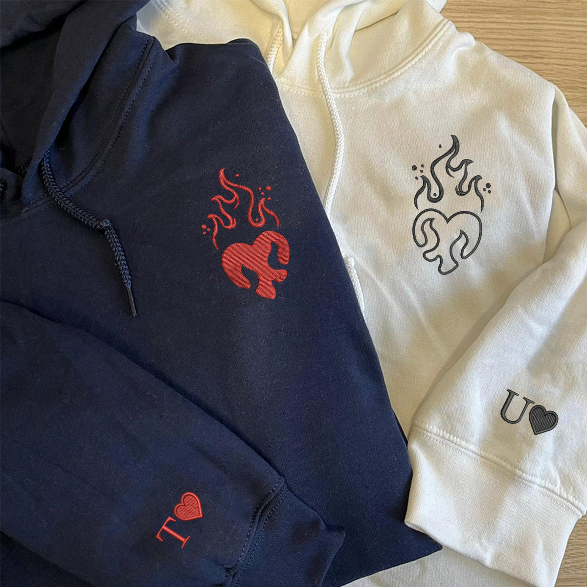 Individuell bestickte Engel- und Dämonenkatze-Kapuzenpullover für Paare
