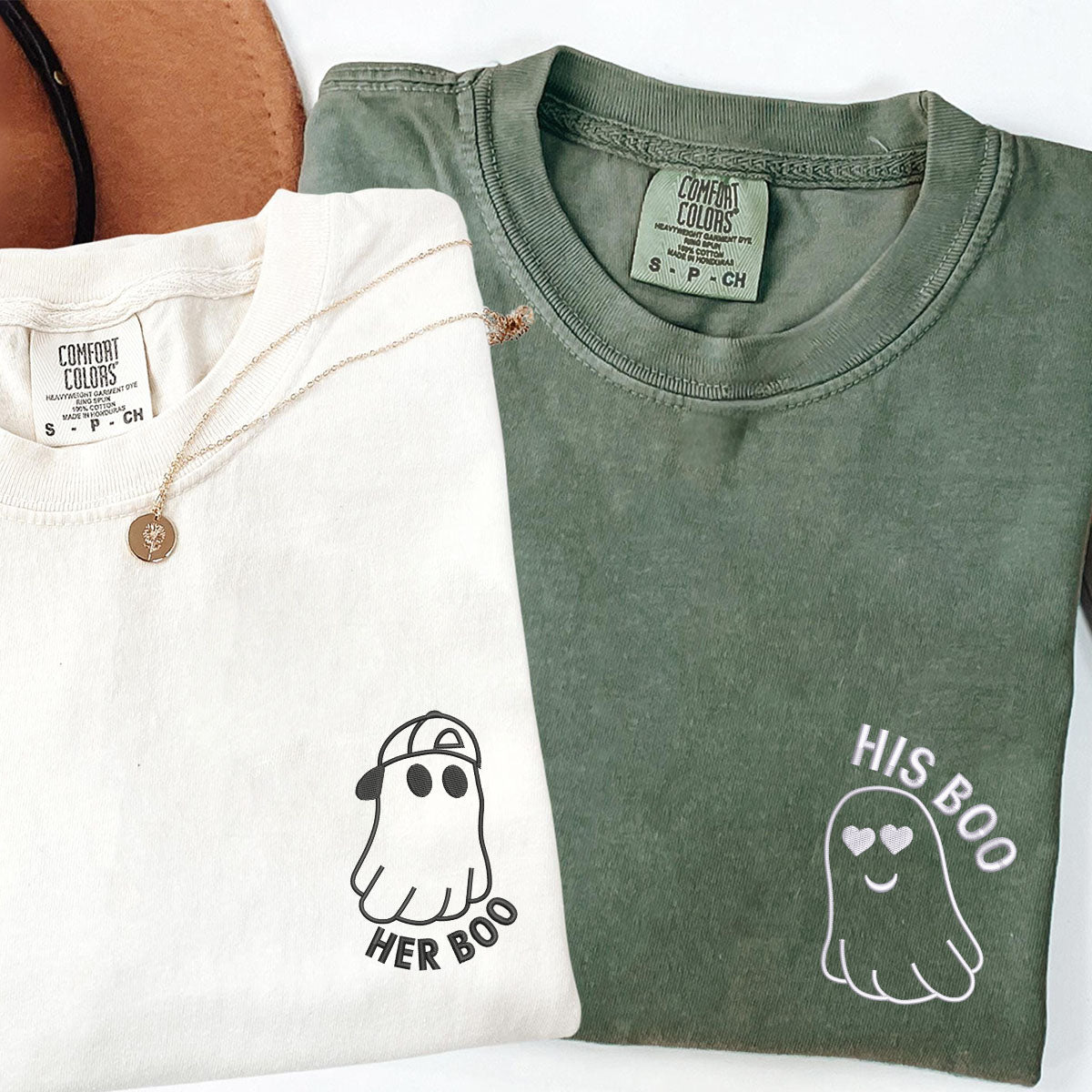 Individuell bestickte His Boo Her Boo Passende T-Shirts für Paare