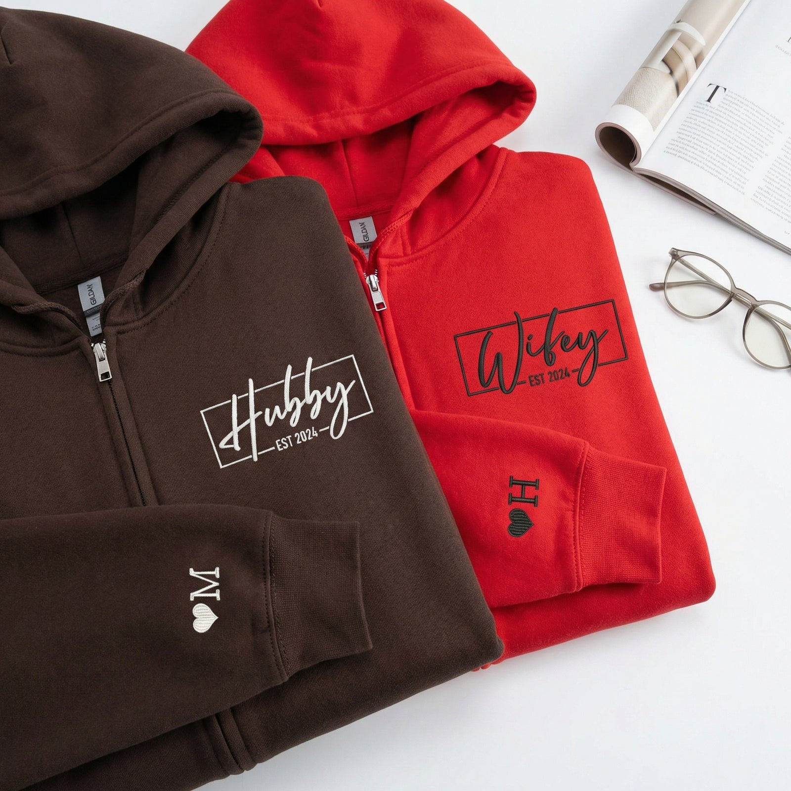 Sweats à capuche brodés personnalisés assortis pour couples